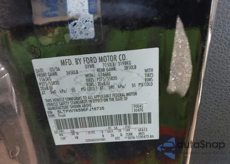 2006 Lincoln Mark Lt z USA, uszkodzony, nr VIN 5LTPW16596FJ18735